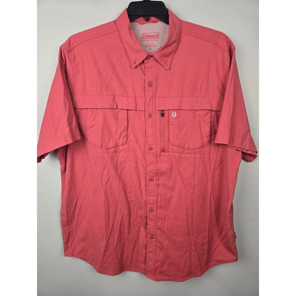 Coleman‎ Mens XXL Salmon Pink Short Sleeve Vented Fishing Hiking Utility Shirt